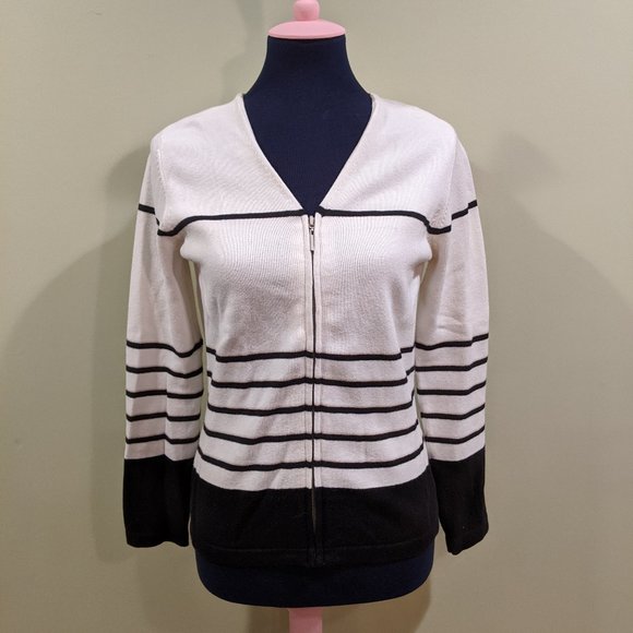 Liz Claiborne Zip-Up Striped Sweater - Picture 1 of 5